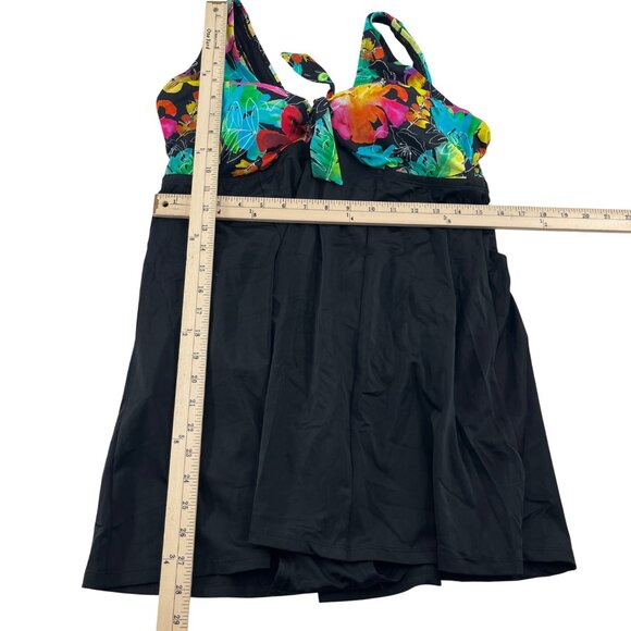 Swimsuits For All Womens Plus Size 18 Floral Top Black Swimdress - Picture 2 of 7